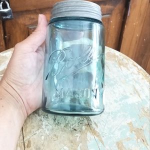 Antique Vintage Mason Jar blue green tint